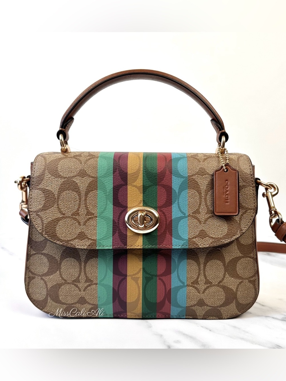 NWT COACH Marlie Top Handle Satchel Bag In Signature Canvas With Stripe